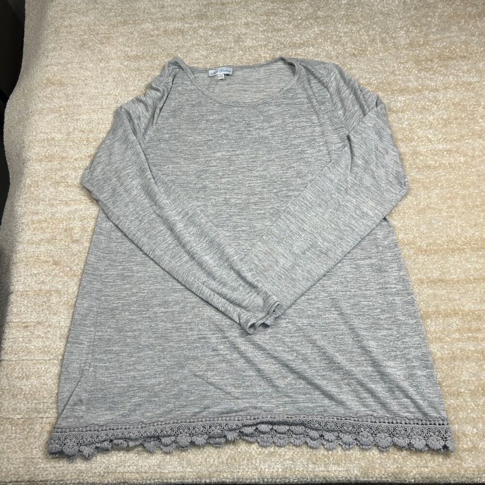 Darling Top Womens XXL Gray Long Sleeve Crochet Hem Tunic Lightweight Rayon